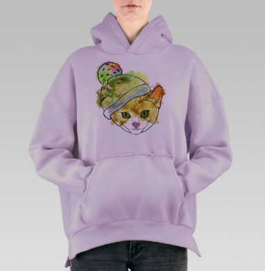 Кот в шапке, Hoodie Oversize Fiolet, утепленная