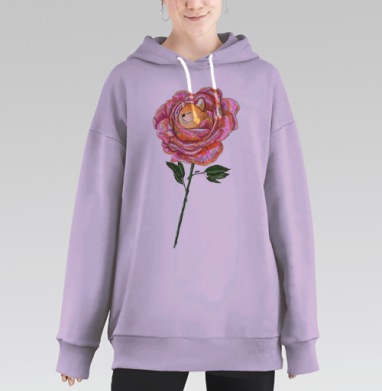 Котенок внутри розы – уют и гармония, Hoodie Long Oversize Fiolet