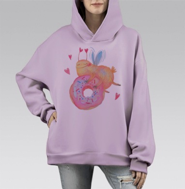 Козявочка с пончиком, Hoodie Mono Fiolet, оверсайз, утепленная