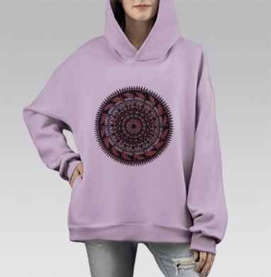 Красная растительная мандала, Hoodie Mono Fiolet, оверсайз, утепленная