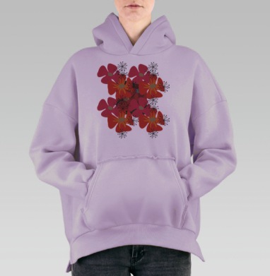Красные маки, Hoodie Oversize Fiolet, утепленная