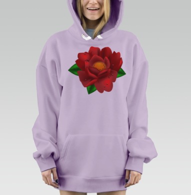 Красный цветок пион, Hoodie Mjhigh Dig Mel, Fiolet, утепленная