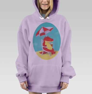 Красный крокодил с мороженым под зонтом летом, Hoodie Mjhigh Dig Mel, Fiolet, утепленная