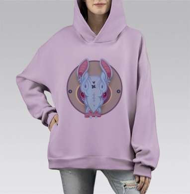 КРОЛИК С ПУРПУРНЫМИ ГЛАЗАМИ, Hoodie Mono Fiolet, оверсайз, утепленная