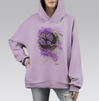 Ласточка, Hoodie Mono Fiolet, оверсайз, утепленная