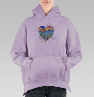 Лето. любовь. велосипед, Hoodie Oversize Fiolet, утепленная