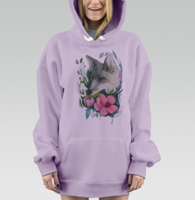 Лис в цветах, Hoodie Mjhigh Dig Mel, Fiolet, утепленная