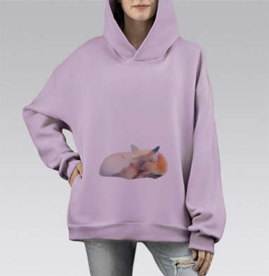 Лиса в уютном сне – нежный природный покой, Hoodie Mono Fiolet, оверсайз, утепленная