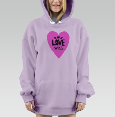 LOVE wins яркое розовое сердце с короной, Hoodie Mjhigh Dig Mel, Fiolet, утепленная