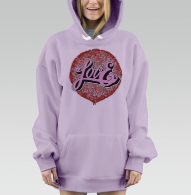 Любовь в каллиграфии и абстрактных волнах, Hoodie Mjhigh Dig Mel, Fiolet, утепленная