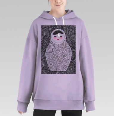 Матрешка на черном, Hoodie Long Oversize Fiolet