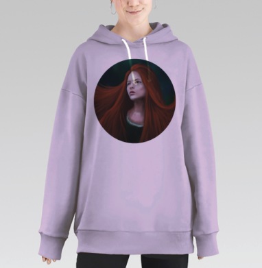 Мечтательная рыжеволосая женщина в ветре, Hoodie Long Oversize Fiolet