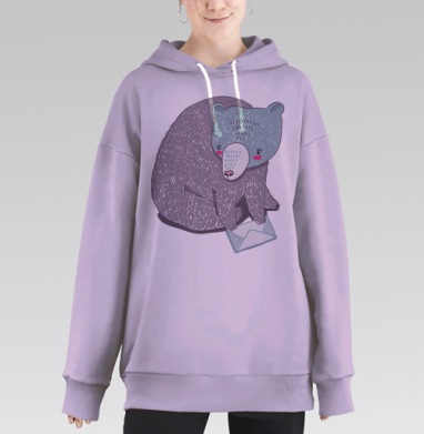 Медведь приносит письмо, забавная картина вам письмо, Hoodie Long Oversize Fiolet