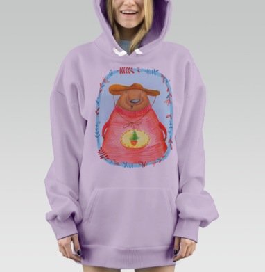 Медведь в шляпе с растением в уютном свитере, Hoodie Mjhigh Dig Mel, Fiolet, утепленная