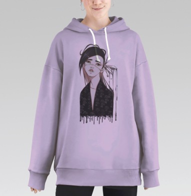 Меланхоличная девушка в стиле аниме и сюрреализма, Hoodie Long Oversize Fiolet