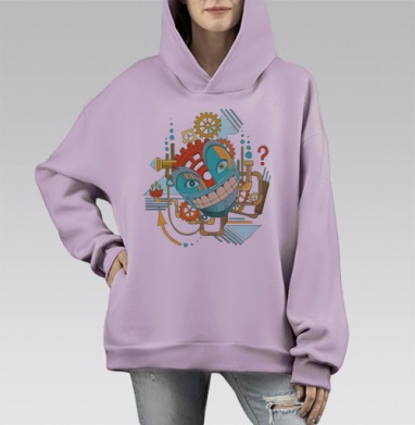 Механический смеющийся смайлик стимпанк, Hoodie Mono Fiolet, оверсайз, утепленная