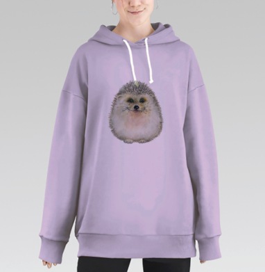 Милый ёжик в акварельной технике, Hoodie Long Oversize Fiolet