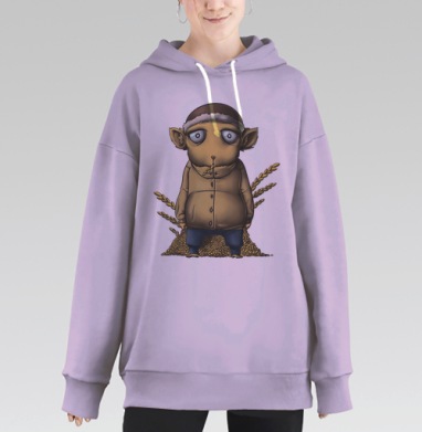 Милый мультяшный фермер с пшеничными колосьями, Hoodie Long Oversize Fiolet