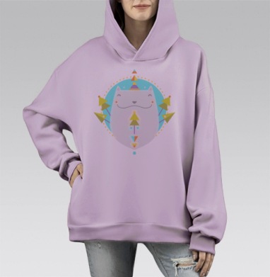 Милый серый кот в праздничном стиле flat design, Hoodie Mono Fiolet, оверсайз, утепленная