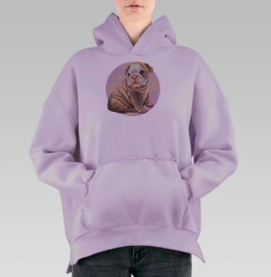 Милый щенок бульдога в нежной позе, Hoodie Oversize Fiolet, утепленная