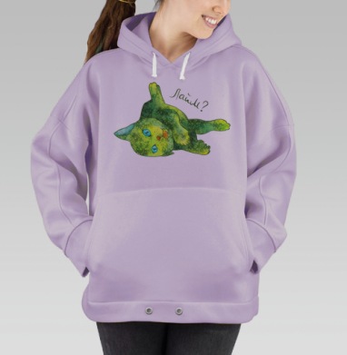Милый зелёный котёнок с надписью «Лайк?», Hoodie Oversize Fiolet