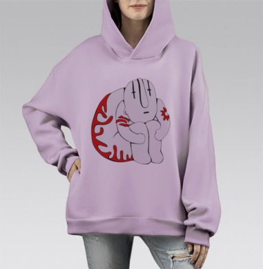 Минималистичный арт: персонаж в раздумье с красными акцентами, Hoodie Mono Fiolet, оверсайз, утепленная