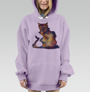Мистическая кошка в абстрактной палитре, Hoodie Mjhigh Dig Mel, Fiolet, утепленная