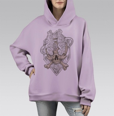 Мистический череп с глазом судьбы, Hoodie Mono Fiolet, оверсайз, утепленная