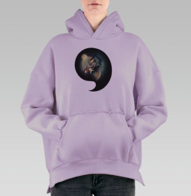 Мистический дракон с пламенем и луной, Hoodie Oversize Fiolet, утепленная