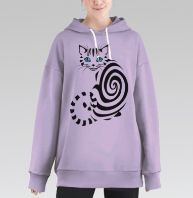 Мистический кот с голубыми глазами и спиральным узором, Hoodie Long Oversize Fiolet