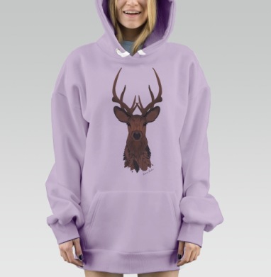Мистический олень с индейскими рогами, Hoodie Mjhigh Dig Mel, Fiolet, утепленная