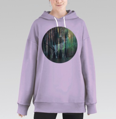 Мистический Олень в Лесу – Гармония Природы, Hoodie Long Oversize Fiolet