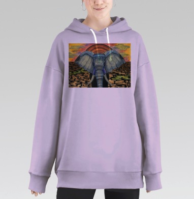 Мистический слон с этническим узором, Hoodie Long Oversize Fiolet