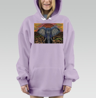 Мистический слон с этническим узором, Hoodie Mjhigh Dig Mel, Fiolet, утепленная