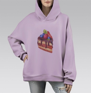 Многослойный торт с шоколадным ганашем и ягодами, Hoodie Mono Fiolet, оверсайз, утепленная
