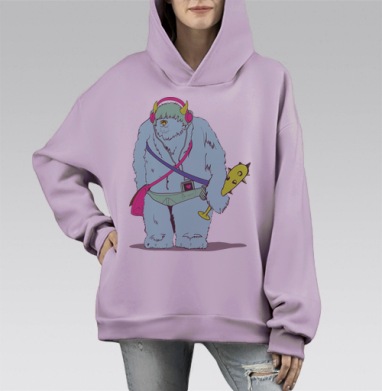 Модный монстр: стильный йети с аксессуарами, Hoodie Mono Fiolet, оверсайз, утепленная