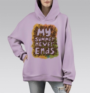 Мое лето никогда не заканчивается с ярким ретро узором, Hoodie Mono Fiolet, оверсайз, утепленная