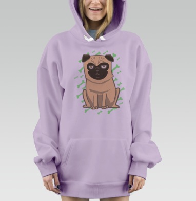 Мопс с серьёзным лицом и зелёными косточками, Hoodie Mjhigh Dig Mel, Fiolet, утепленная