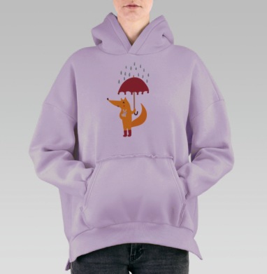 Мультяшная лиса с зонтом и зайчиком на животе, Hoodie Oversize Fiolet, утепленная