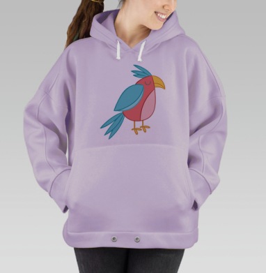 Мультяшная птица в позе покоя — уют и спокойствие, Hoodie Oversize Fiolet