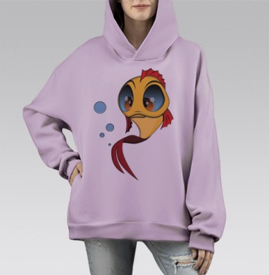 Мультяшная золотая рыбка с большими глазами, Hoodie Mono Fiolet, оверсайз, утепленная