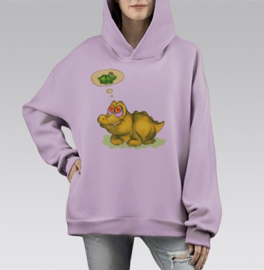 Мультяшный желтый крокодил с мыслями о малыше, Hoodie Mono Fiolet, оверсайз, утепленная