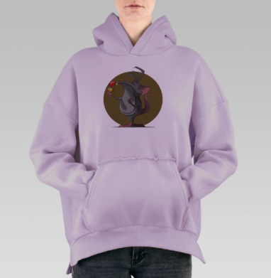 Мультяшный крысенок с красным носом и сыром, Hoodie Oversize Fiolet, утепленная