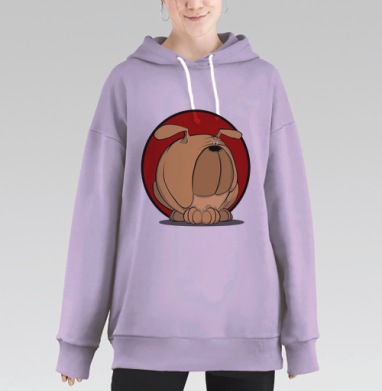 Мультяшный забавный пес с большой головой, Hoodie Long Oversize Fiolet