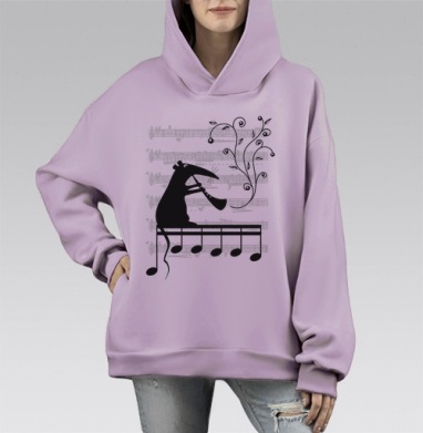 Мышь с кларнетом — музыкальный силуэт, Hoodie Mono Fiolet, оверсайз, утепленная