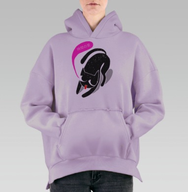Надпись на японском пора любви, Hoodie Oversize Fiolet, утепленная