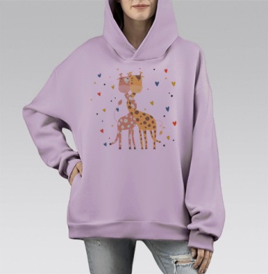 Нежная любовь двух жирафов, Hoodie Mono Fiolet, оверсайз, утепленная