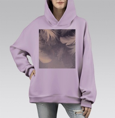 Нежное падение белых перьев на светлом фоне, Hoodie Mono Fiolet, оверсайз, утепленная