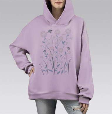 Нежное весеннее цветение с белоснежными цветами, Hoodie Mono Fiolet, оверсайз, утепленная