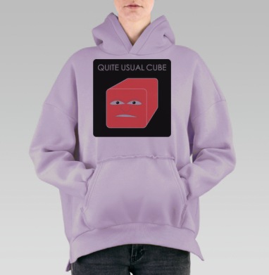 Необычный розовый куб с лицом - оригинальный дизайн, Hoodie Oversize Fiolet, утепленная